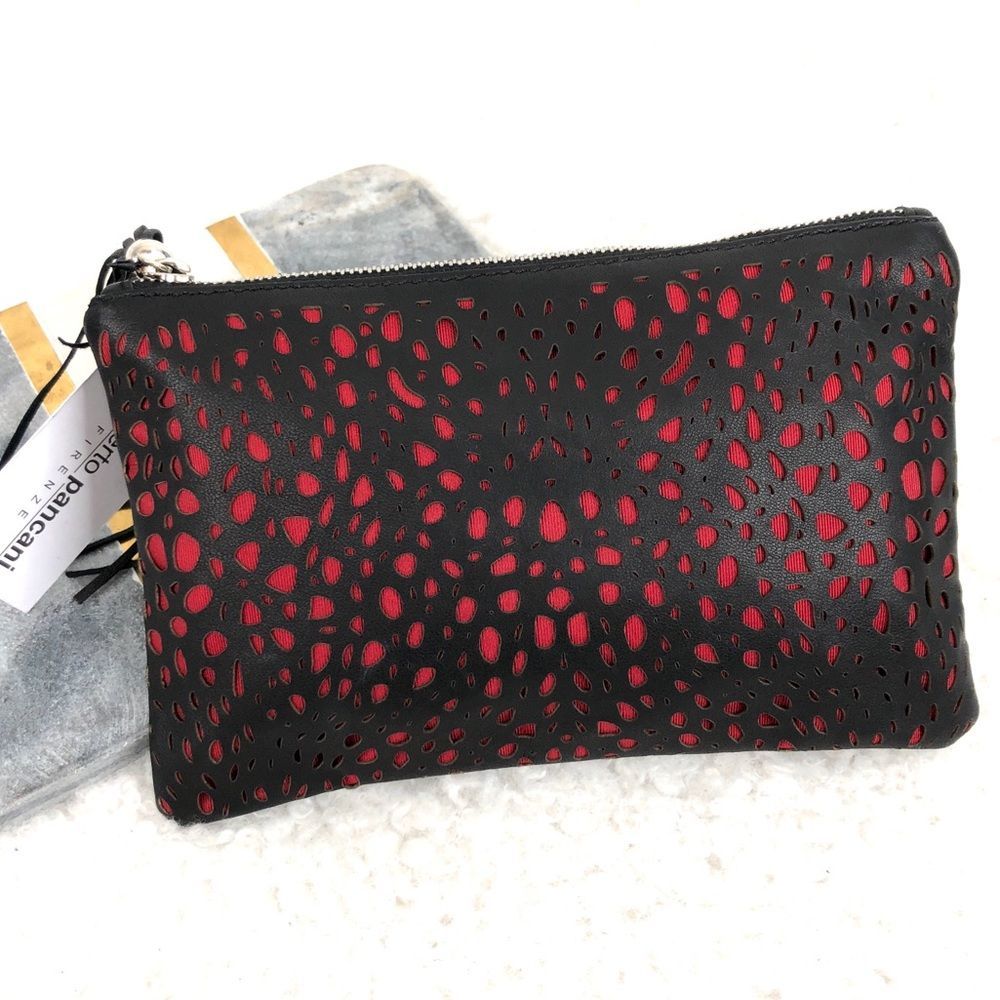 Roberto Pancani Laser Cut Leather Tassel Envelope Clutch Purse Made In Italy NWT